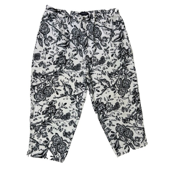 Bill Blass White & Black Floral Toile Print Cotton Denim Capri Pants 16 Petite - Picture 1 of 8